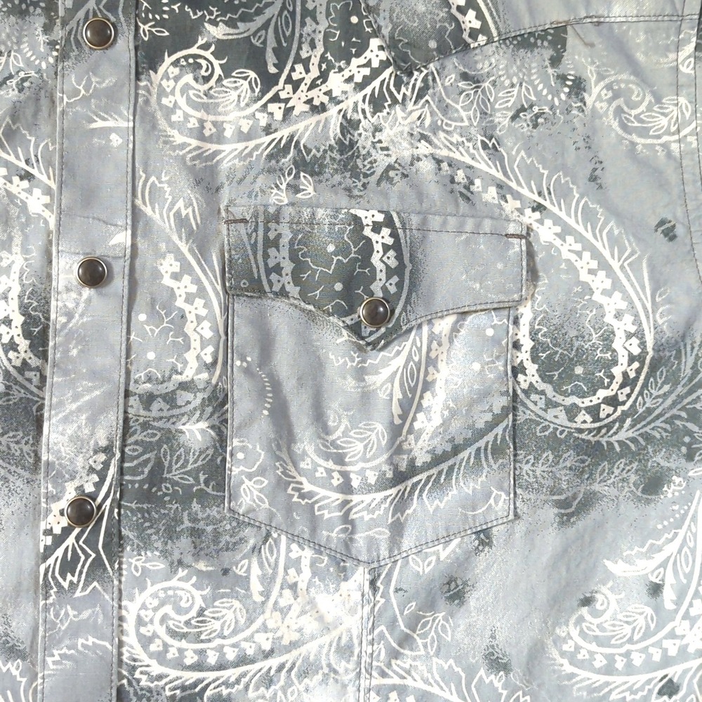 Wrangler Retro Mens Large Blue Gray Paisley Western Snap Long Sleeve Shirt - Picture 4 of 9